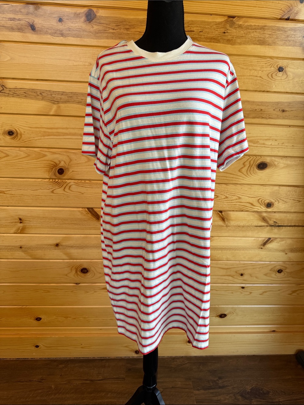 GAP Red and White Striped Midi Tee Dress
